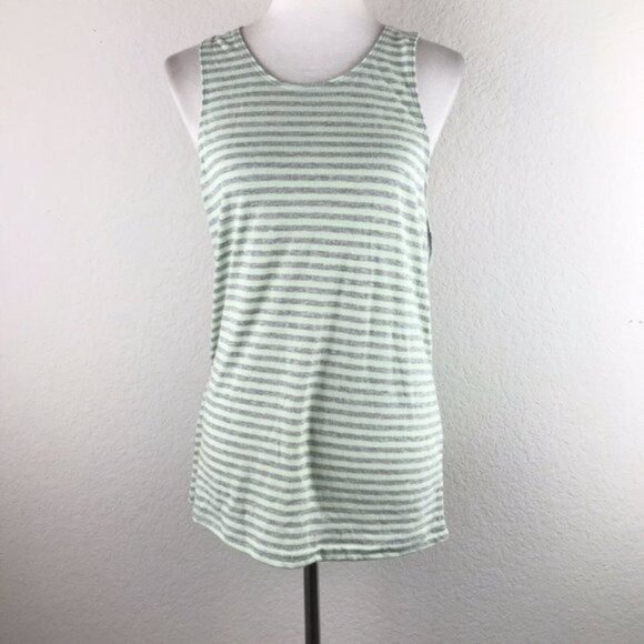 Public Opinion Muscle Tank Top Gray Green Stripe - Picture 2 of 7